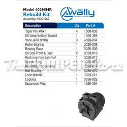 Wallenstein Pump Rebuild Kit (Model 402 H/HR)
